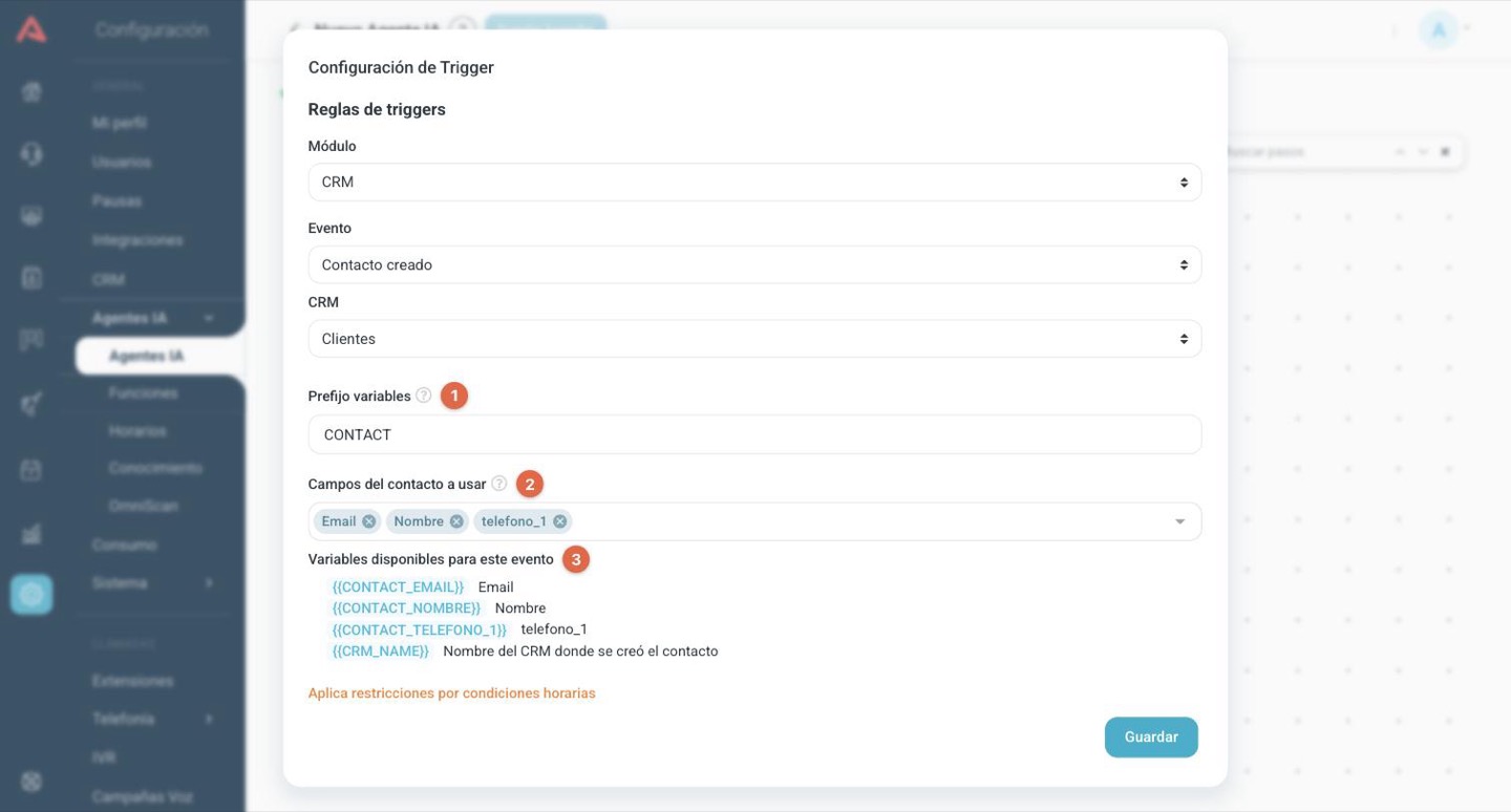 Disparador de evento interno con módulo CRM y evento Contacto creado