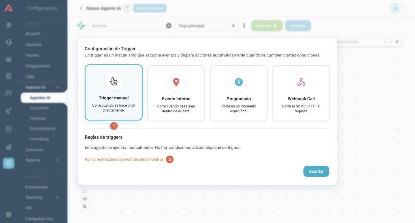 Configuración de trigger manual