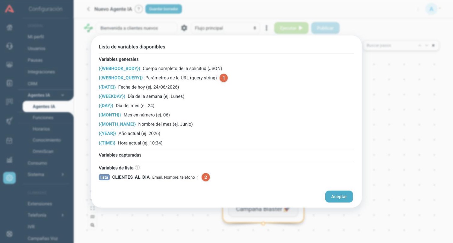 Ventana de lista de variables disponibles