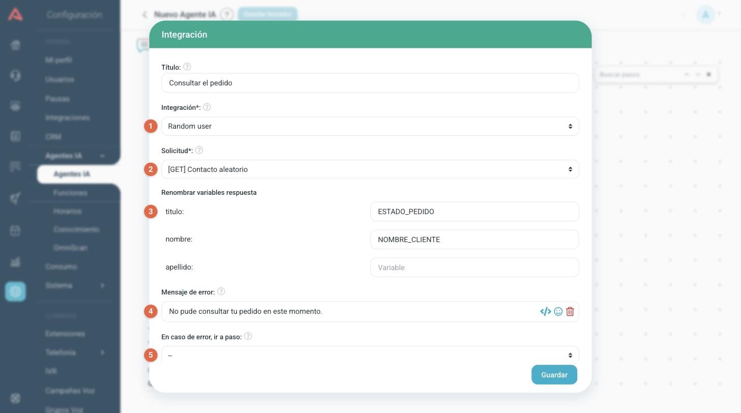 Configuración de un paso Integración
