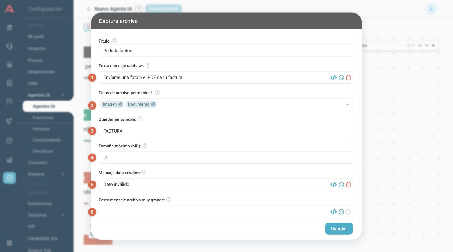 Configuración de un paso Captura archivo
