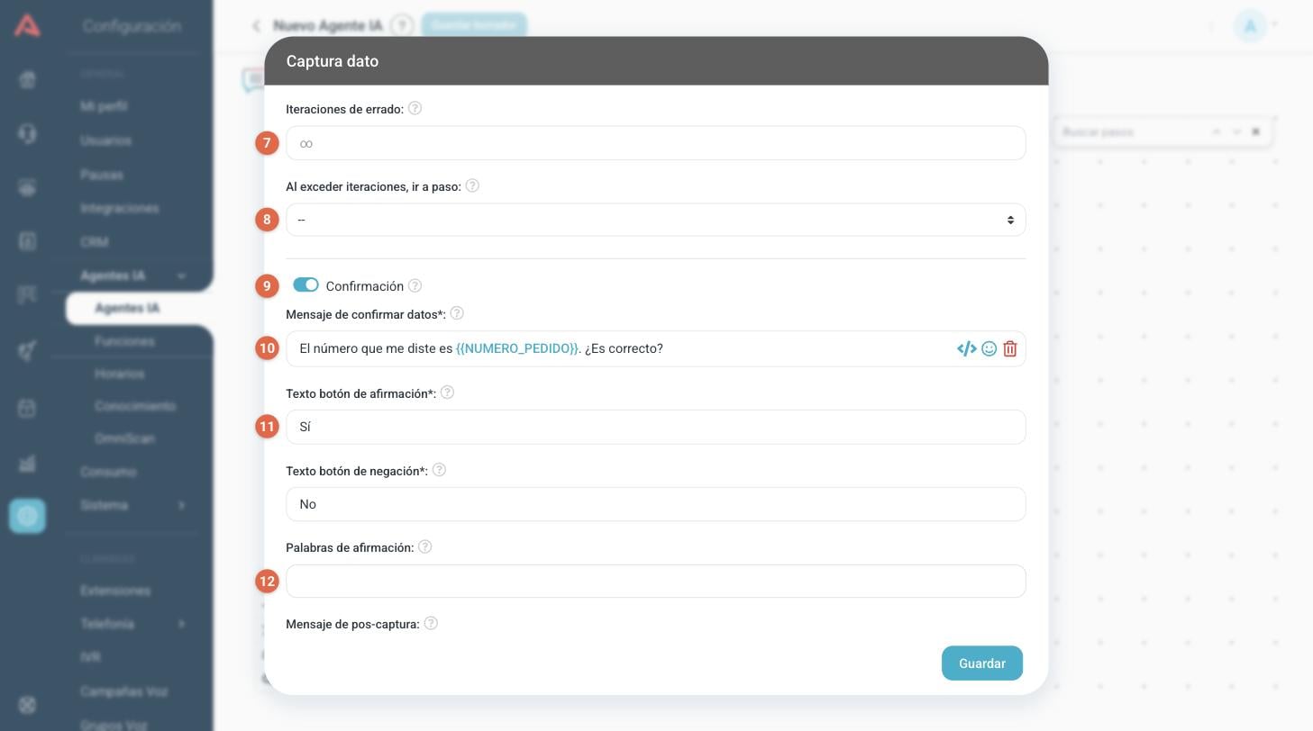 Segunda parte de la configuración de Captura dato