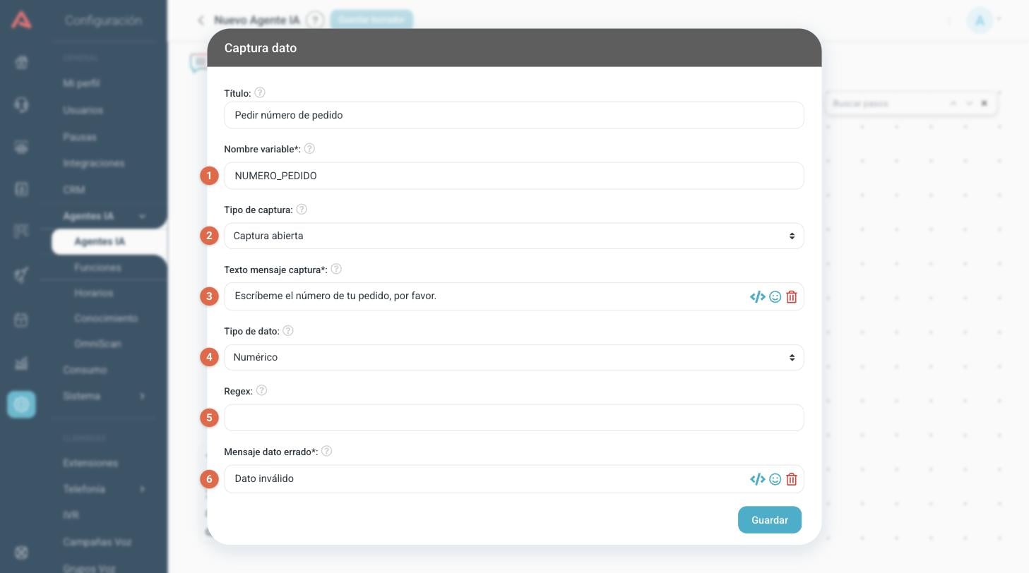 Configuración de un paso Captura dato