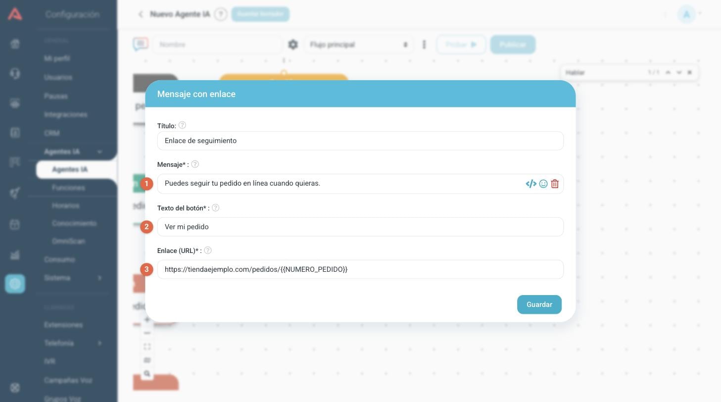 Configuración de un paso Mensaje con enlace