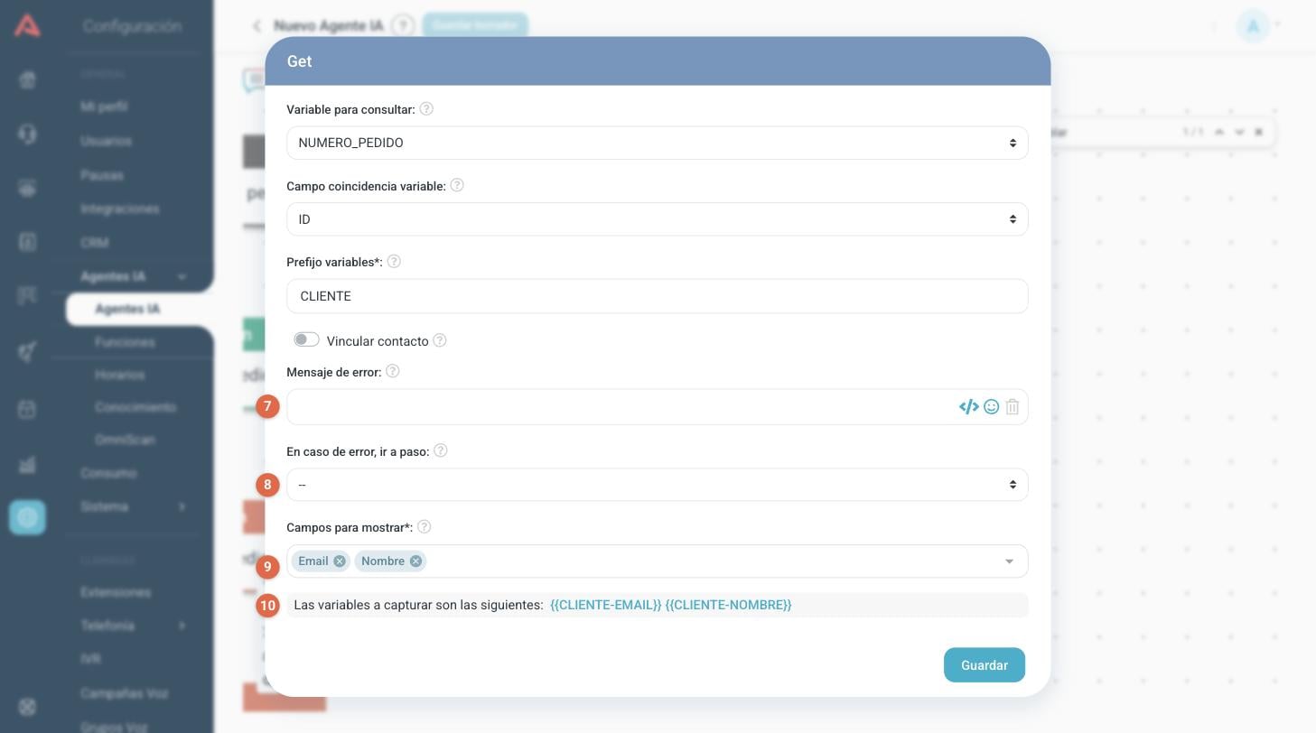 Segunda parte de la configuración de un Get
