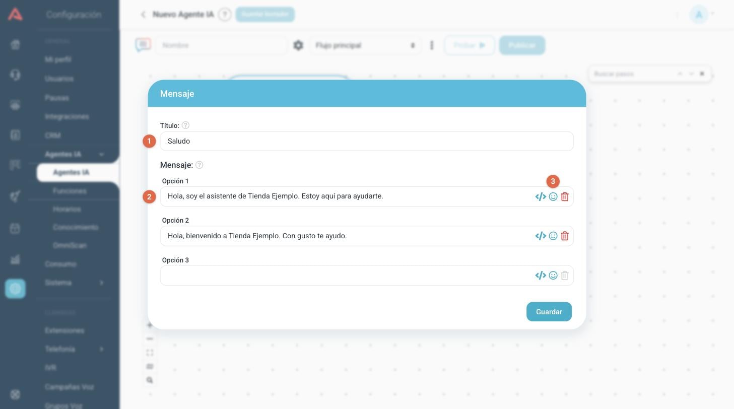 Configuración de un paso Mensaje