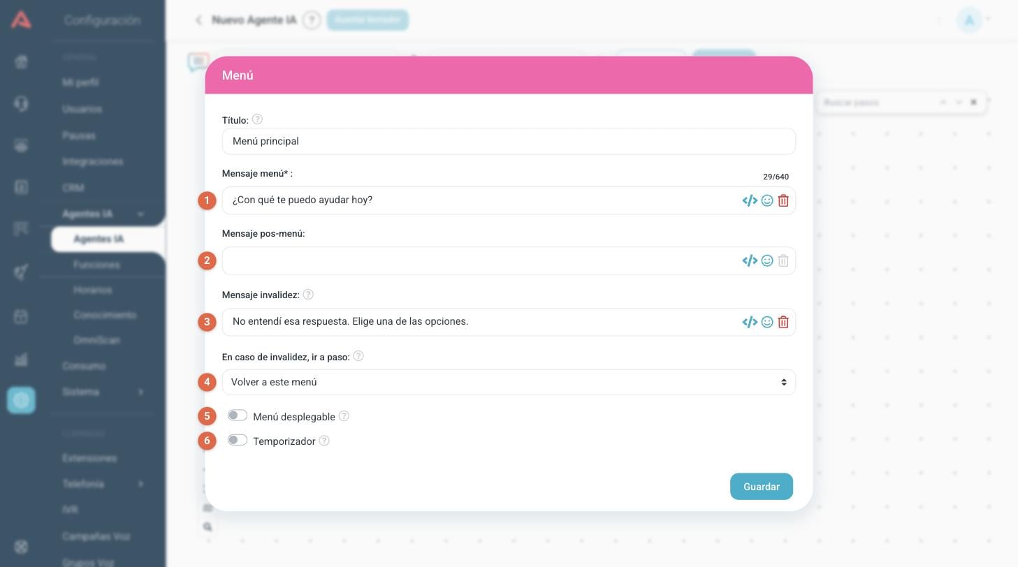 Configuración de un paso Menú