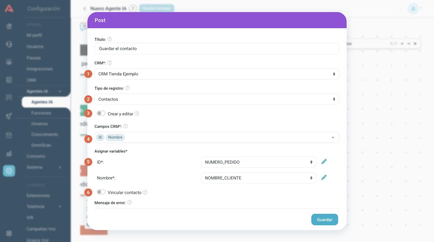 Configuración de un paso Post
