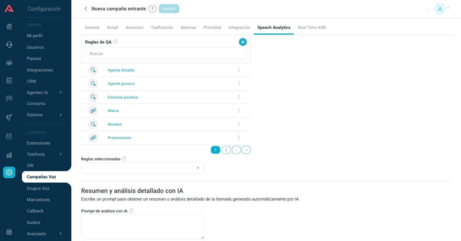 Lista de reglas de QA con iconos de cadena y de lupa