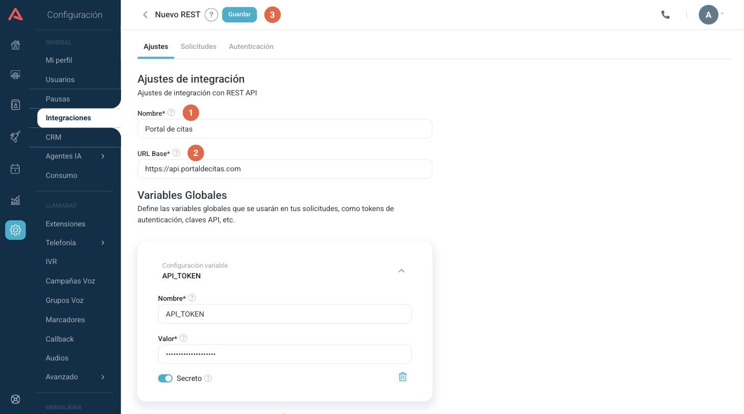 Formulario Nuevo REST, pestaña Ajustes