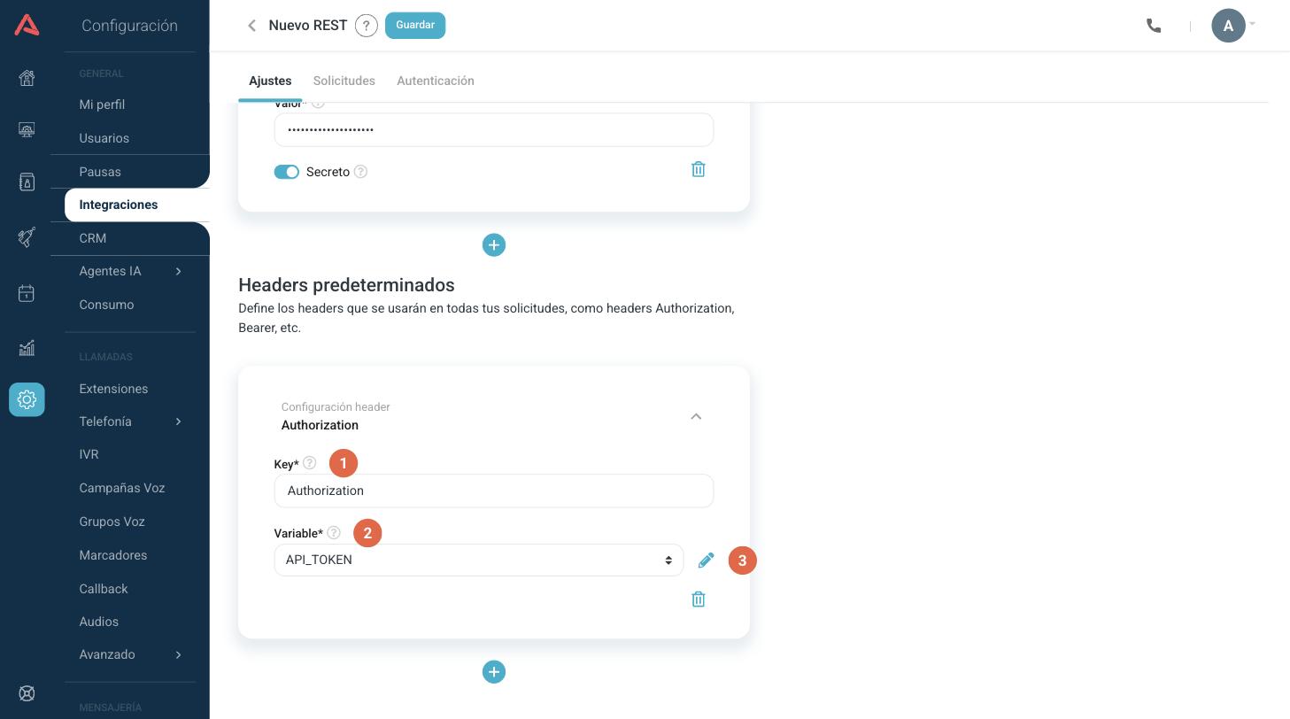 Headers predeterminados de una integración REST