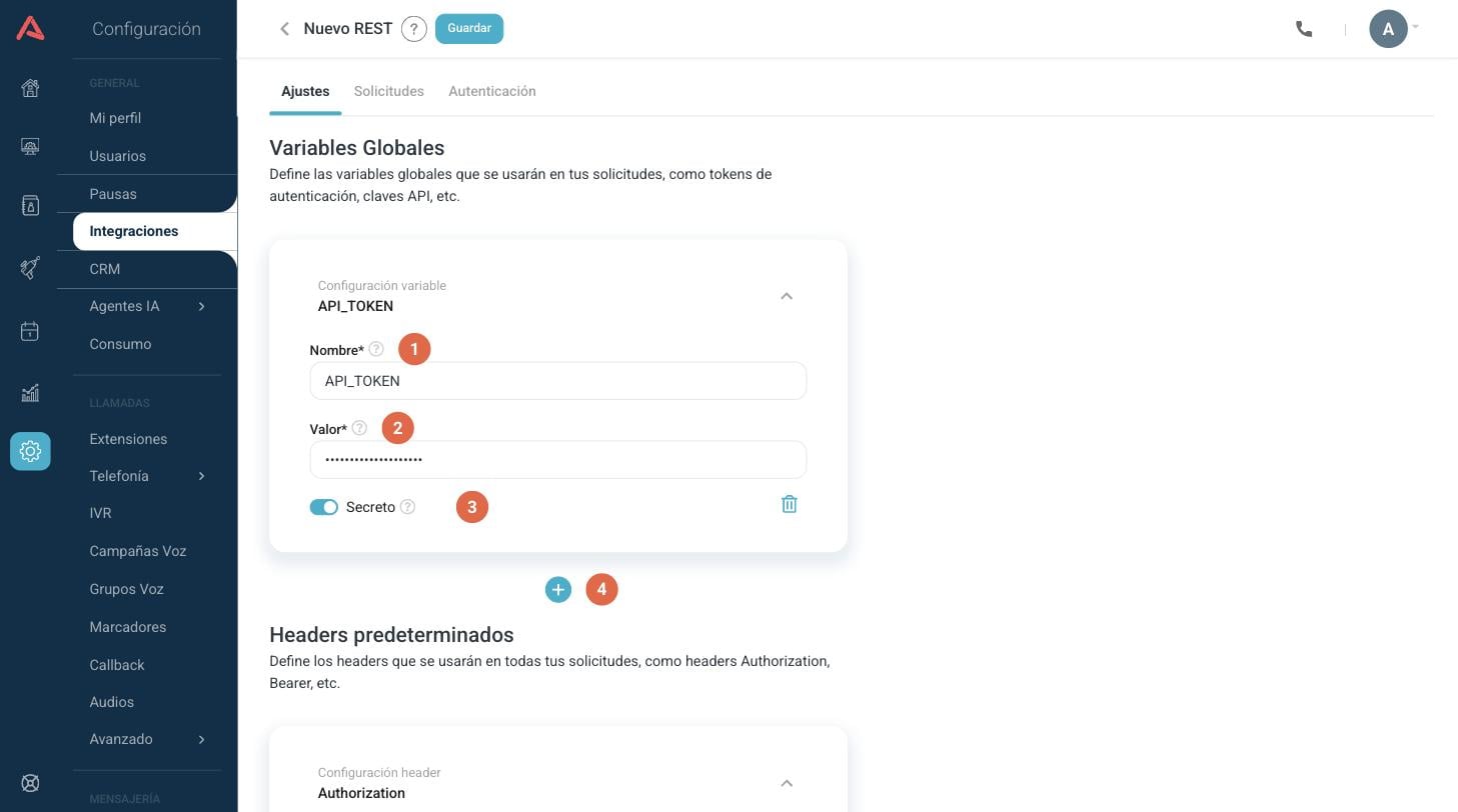 Variables globales de una integración REST