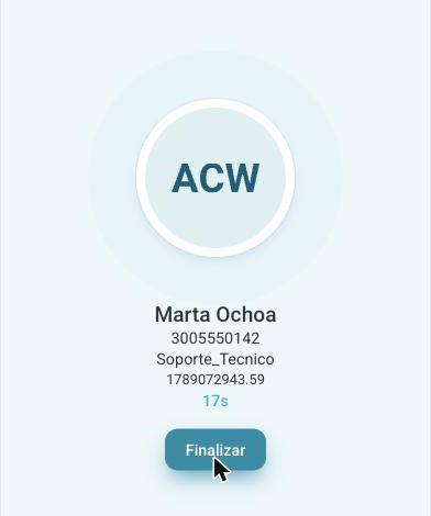 Columna central en ACW con el contador en azul y el botón Finalizar
