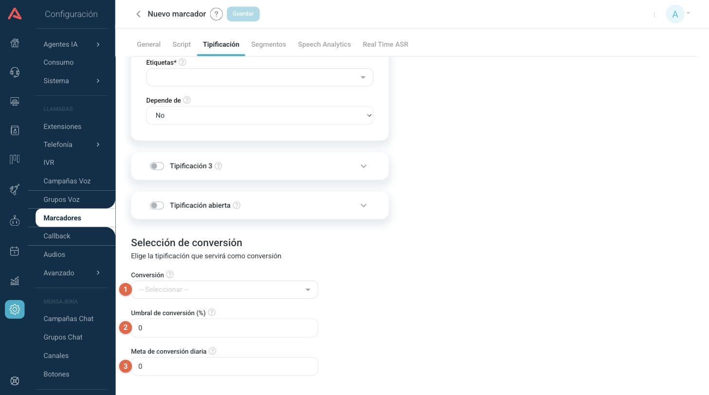 Selección de conversión con umbral y meta diaria