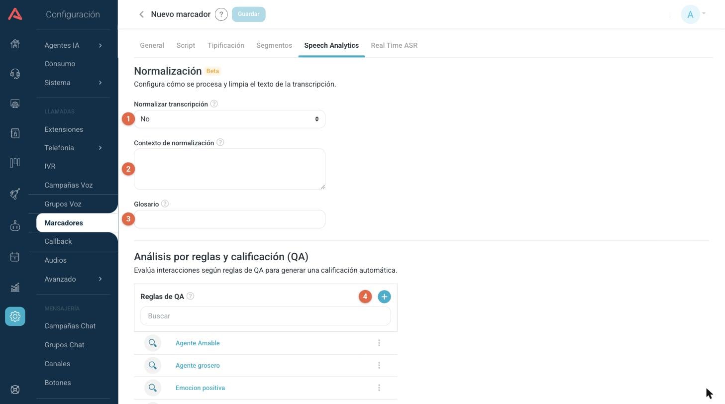 Normalización de la transcripción y lista de reglas de QA