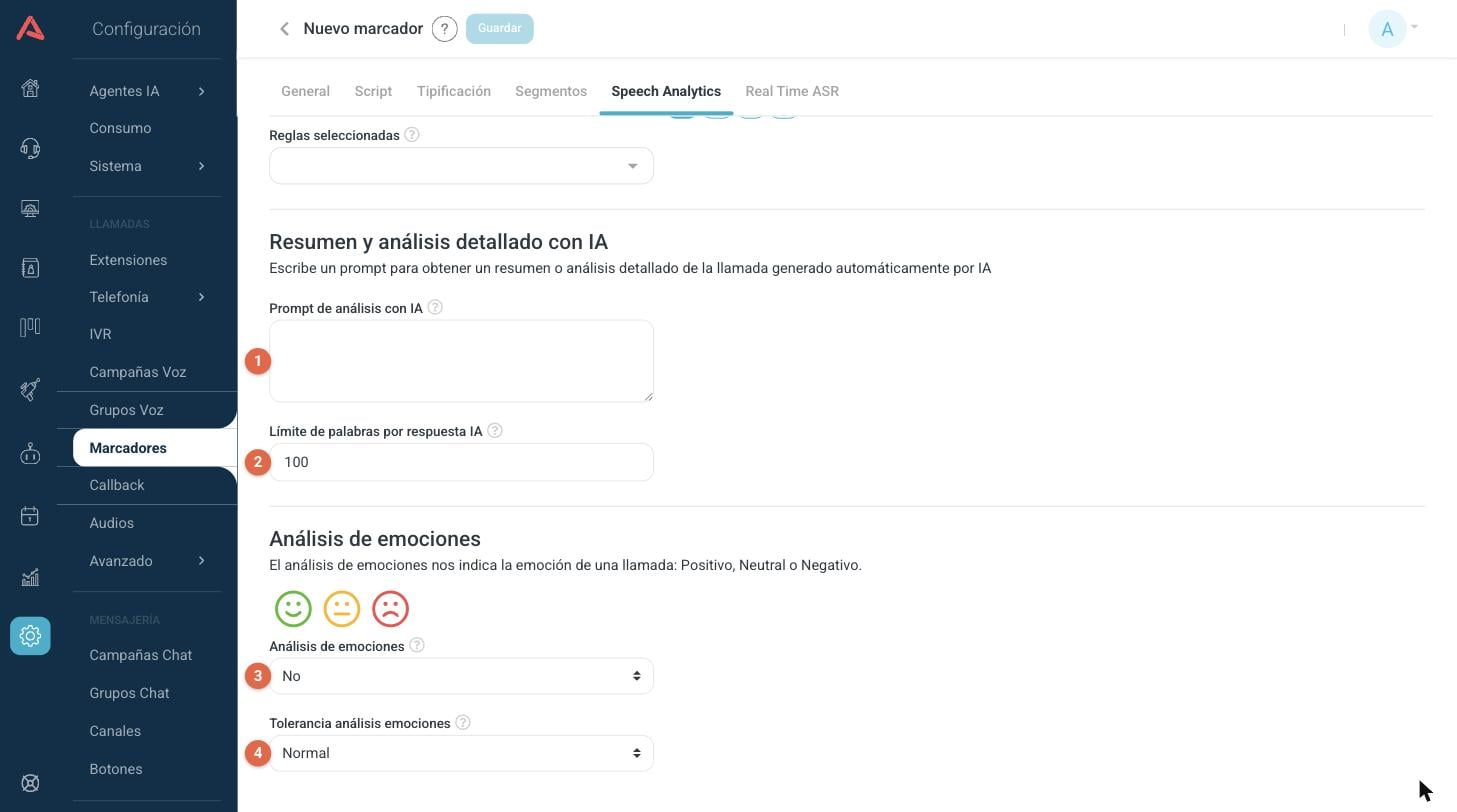 Prompt de análisis con IA, límite de palabras y análisis de emociones