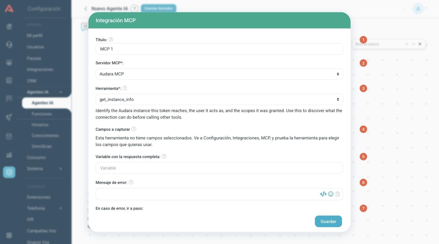 Configuración de un paso MCP en el flujo
