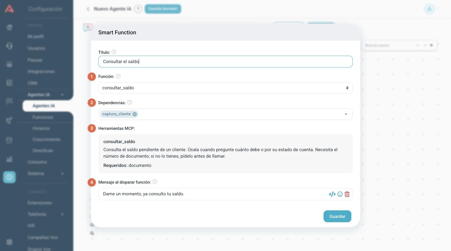 La configuración de una Smart Function de MCP