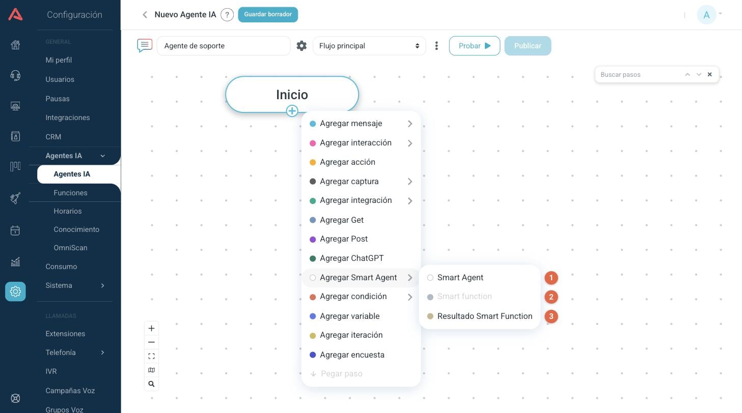 El submenú Agregar Smart Agent