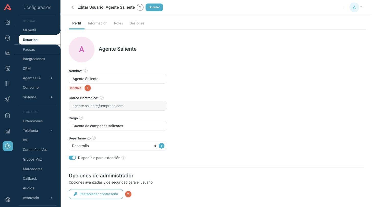 Opciones de administrador