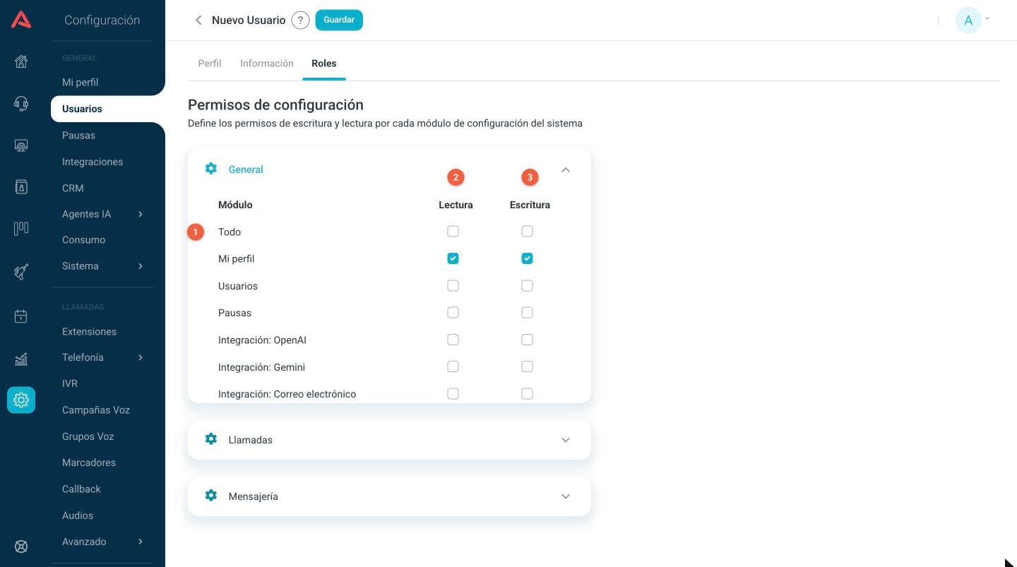 Permisos por módulo