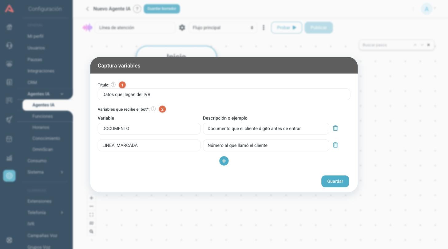 Ventana del paso Captura variables con dos variables declaradas