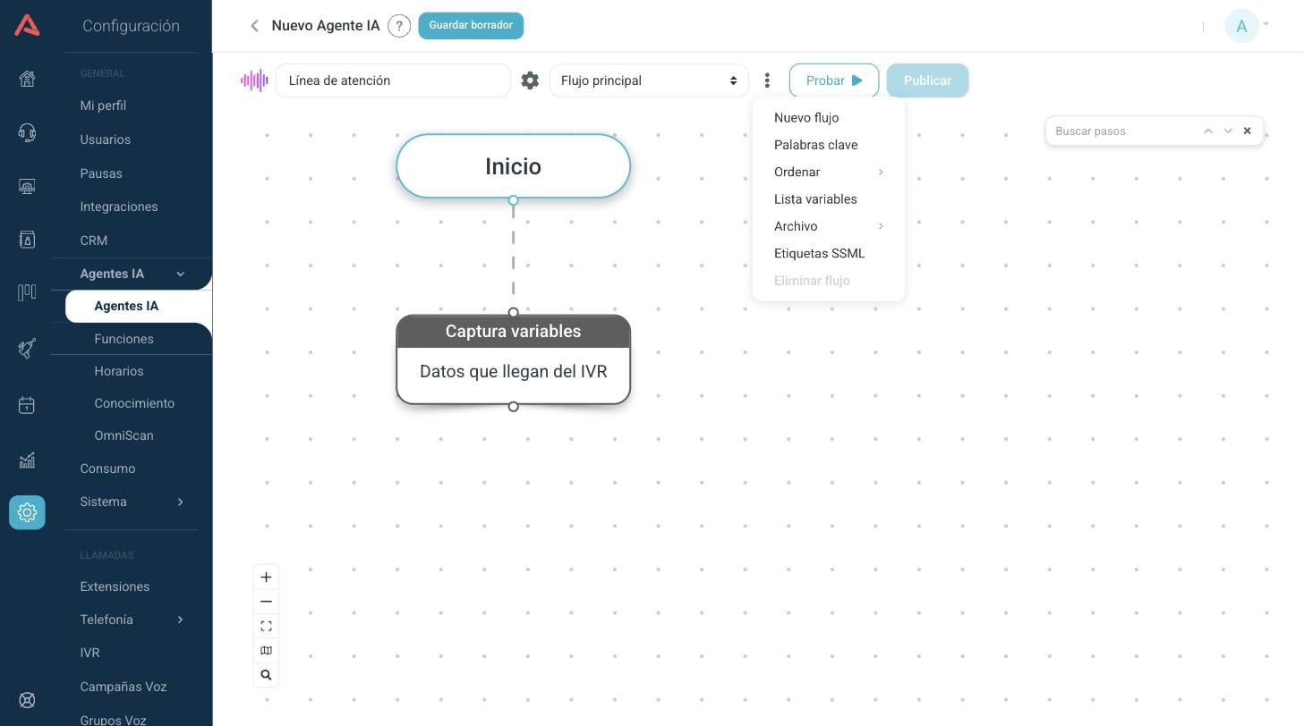 Menú de más opciones del editor con la entrada Etiquetas SSML