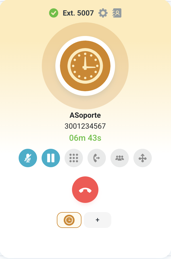Webphone con la llamada en espera, en ámbar